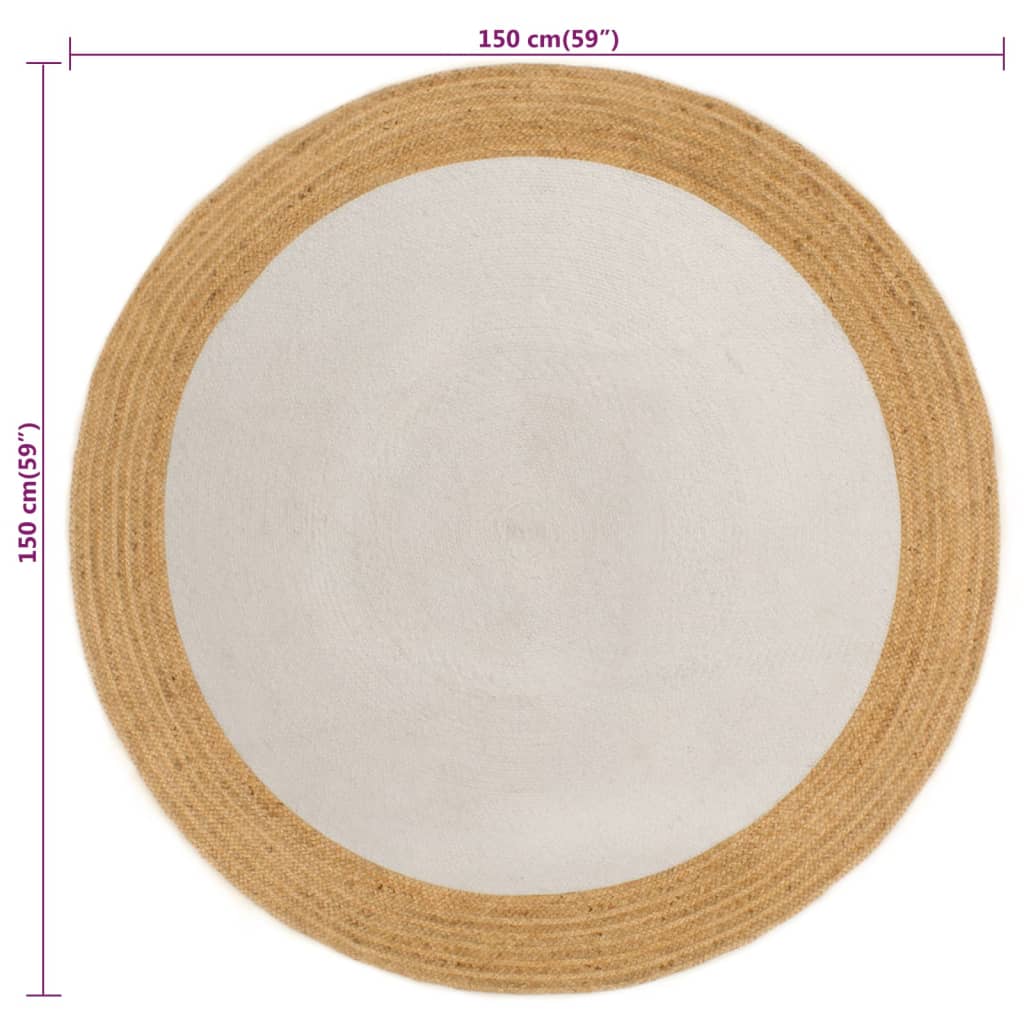 Vloerkleed Rond Gevlochten 150 Cm Jute En Katoen Wit En Naturel