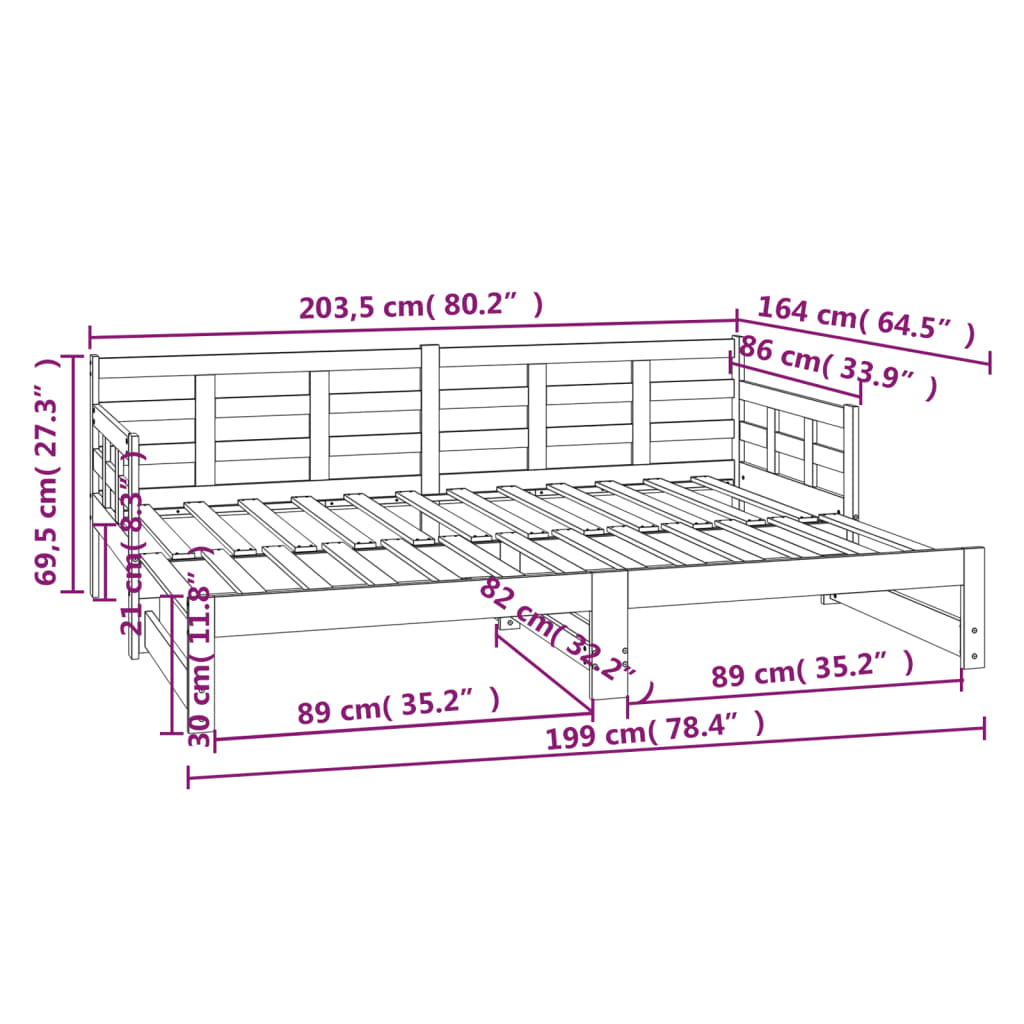 Slaapbank Uitschuifbaar Massief Grenenhout 2X(80X200) Cm 2x (80 x 200) cm Naturel