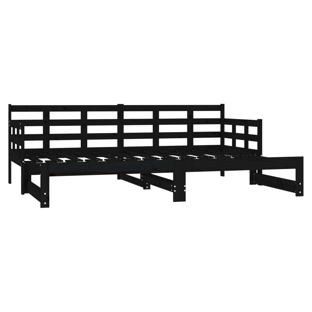 Slaapbank Uitschuifbaar Massief Grenenhout Zwart 2X(80X200) Cm 2x (80 x 200) cm