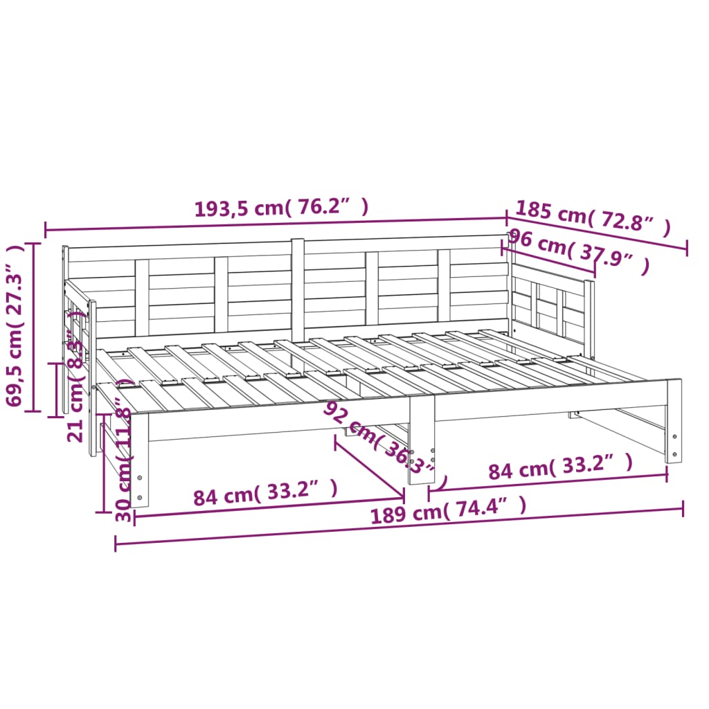 Slaapbank Uitschuifbaar Massief Grenenhout Zwart 2X(90X190) Cm 2x (90 x 190) cm