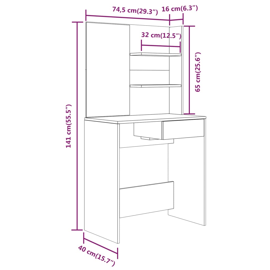 Kaptafel Met Spiegel 74,5X40X141 Cm Zwart