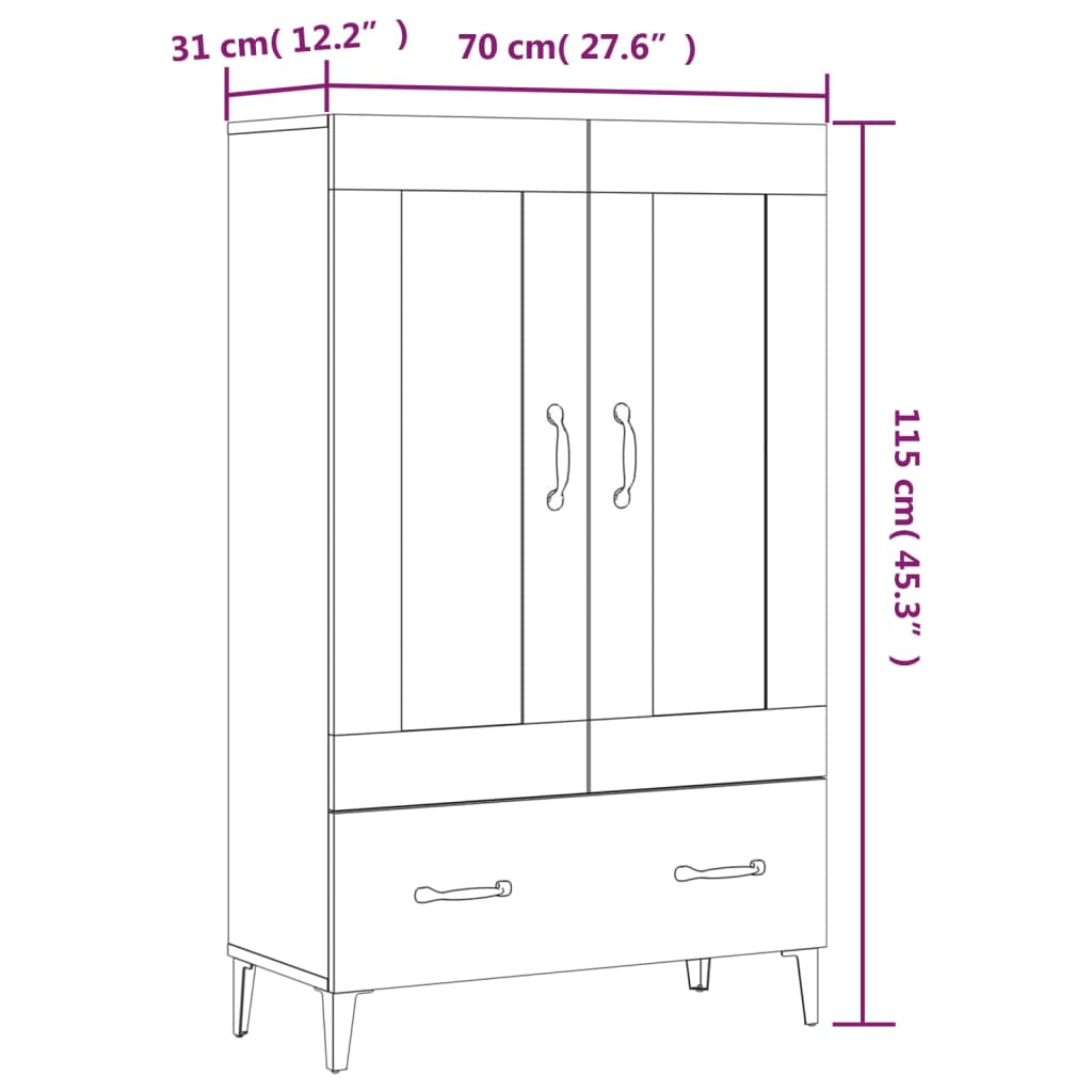 Hoge kast 70x31x115 cm bewerkt hout zwart