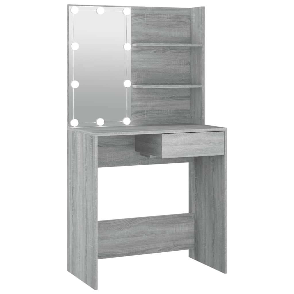 Kaptafel Met Led-Verlichting 74,5X40X141 Cm Grijs Sonoma Eiken