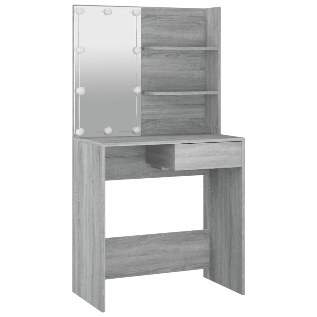 Kaptafel Met Led-Verlichting 74,5X40X141 Cm Grijs Sonoma Eiken