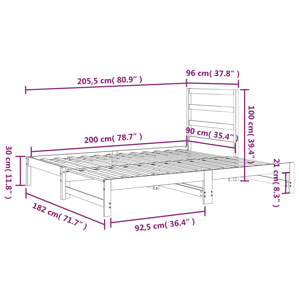 Slaapbank Uitschuifbaar Massief Grenenhout 2X(90X200) Cm 2x (90 x 200) cm Naturel