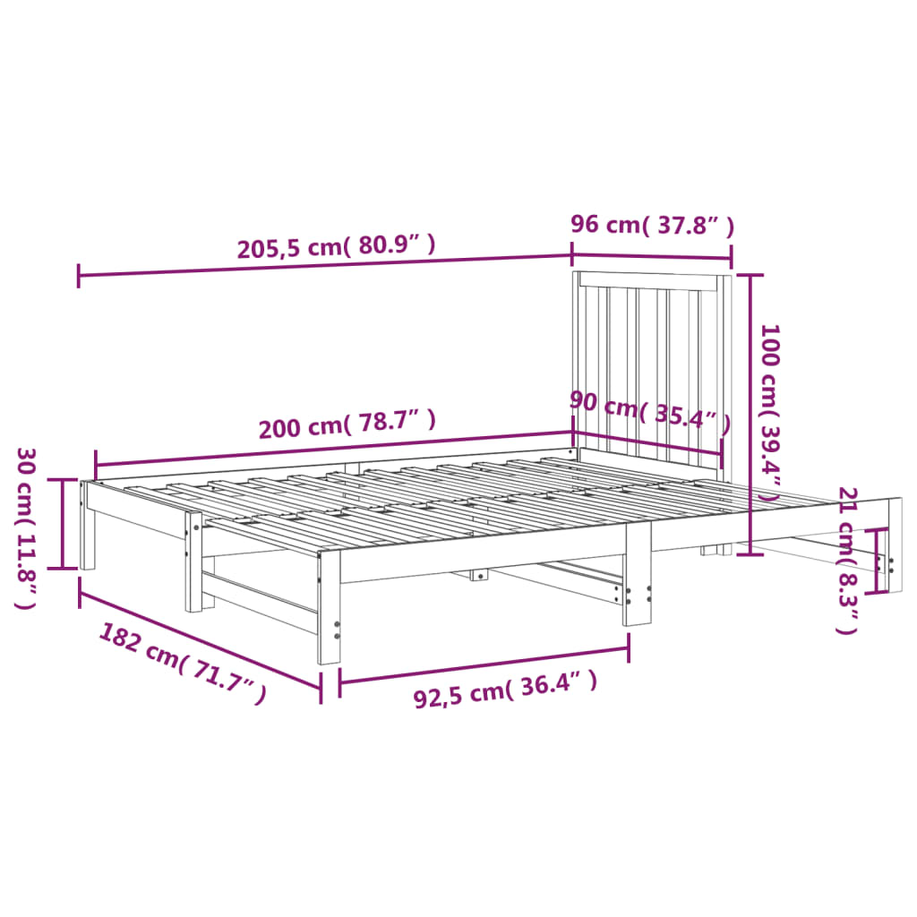 Slaapbank Uitschuifbaar Massief Grenenhout 2X(90X200) Cm 2x (90 x 200) cm Naturel