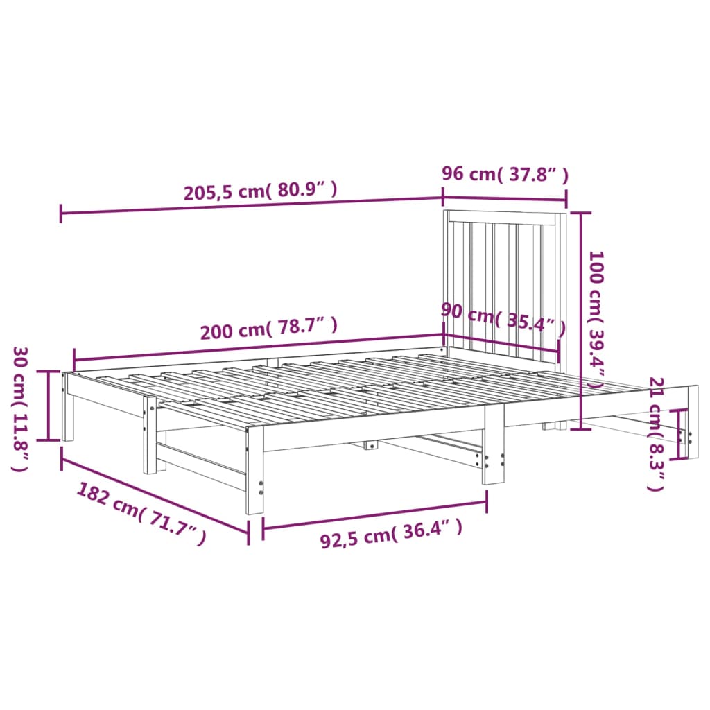 Slaapbank Uitschuifbaar Massief Grenenhout Wit 2X(90X200) Cm 2x (90 x 200) cm