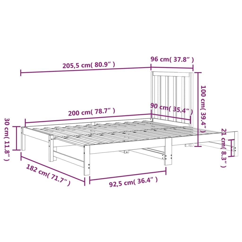 Slaapbank Uitschuifbaar Massief Grenenhout Grijs 2X(90X200) Cm 2x (90 x 200) cm