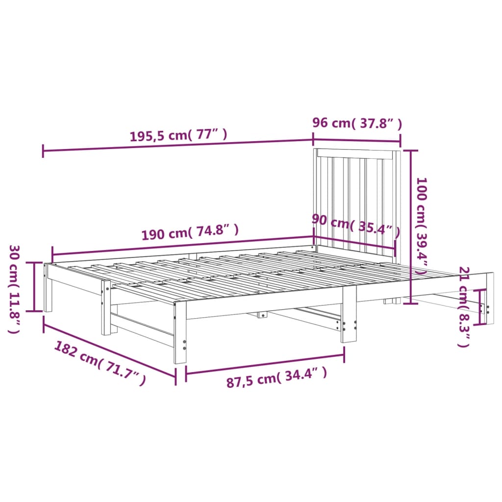 Slaapbank Uitschuifbaar Massief Grenenhout Wit 2X(90X190) Cm 2x (90 x 190) cm