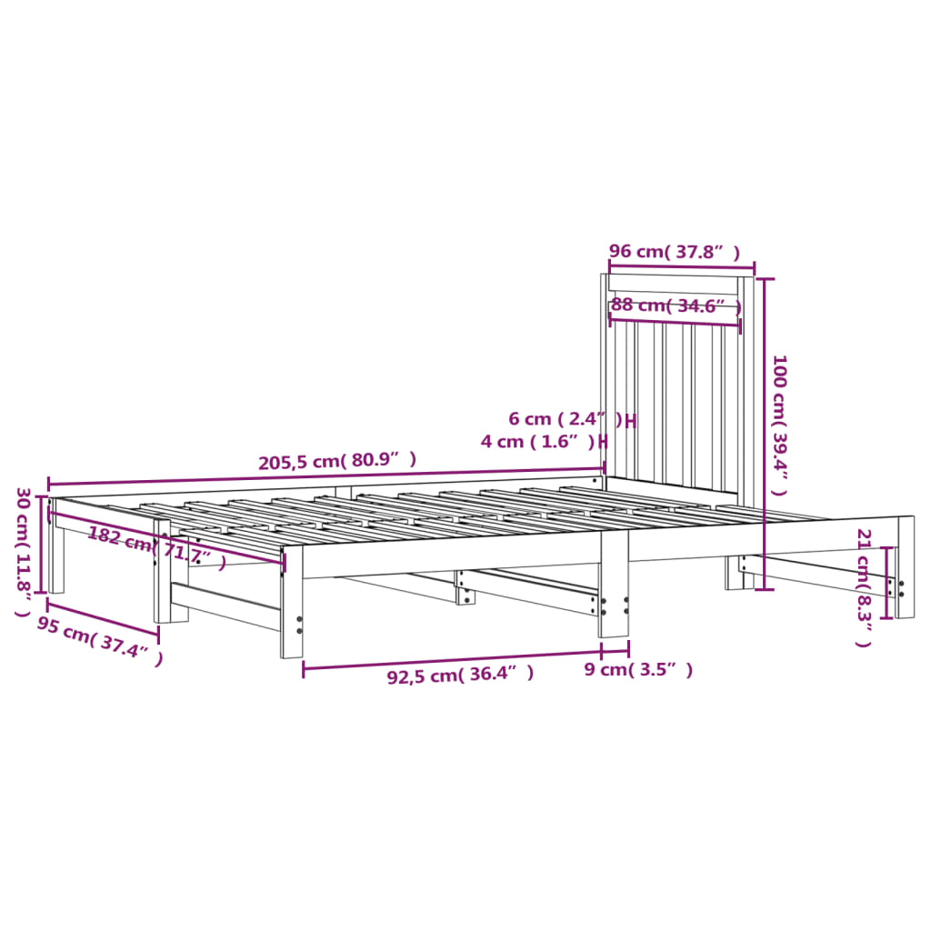 Slaapbank Uitschuifbaar 2X(90X200) Cm Massief Grenenhout 2x (90 x 200) cm Naturel