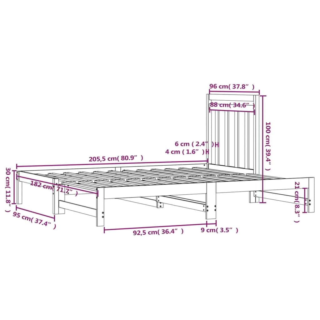 Slaapbank Uitschuifbaar Massief Grenenhout Grijs 2X(90X200) Cm 2x (90 x 200) cm