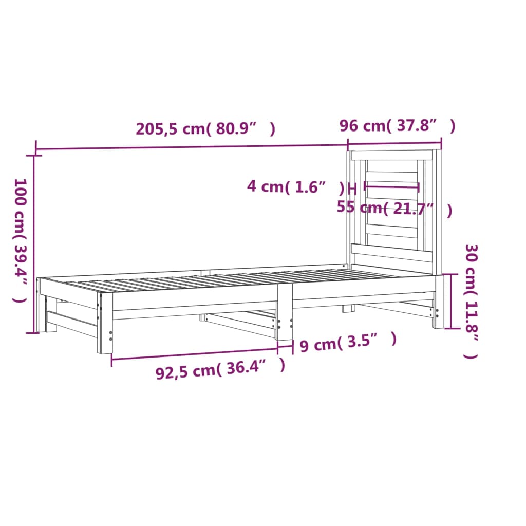 Slaapbank Uitschuifbaar 2X(90X200) Cm Massief Grenenhout 90 x 200 cm Naturel