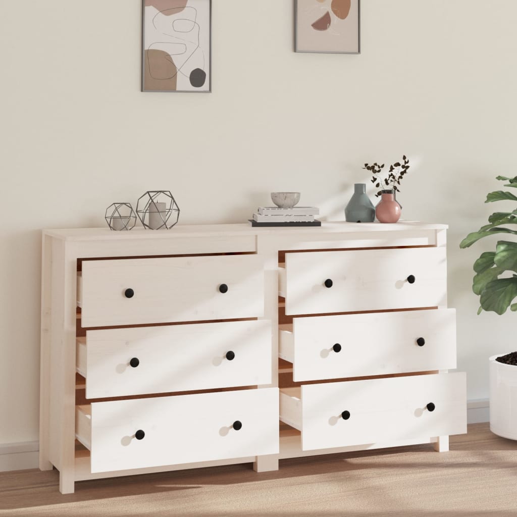 Dressoir 140x35x80 cm massief grenenhout wit