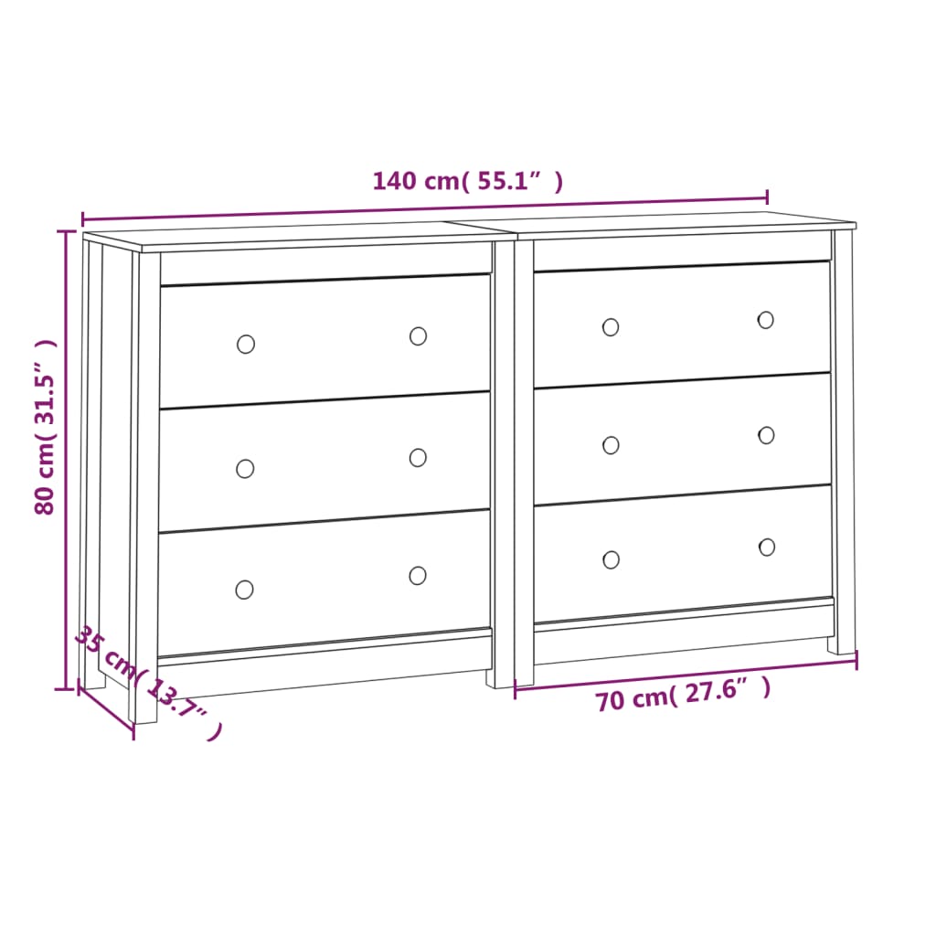 Dressoir 140x35x80 cm massief grenenhout wit