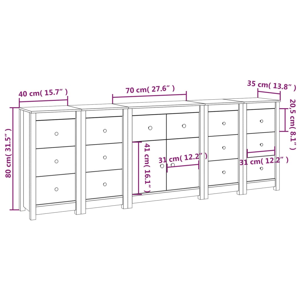 Dressoir 230x35x80 cm massief grenenhout wit