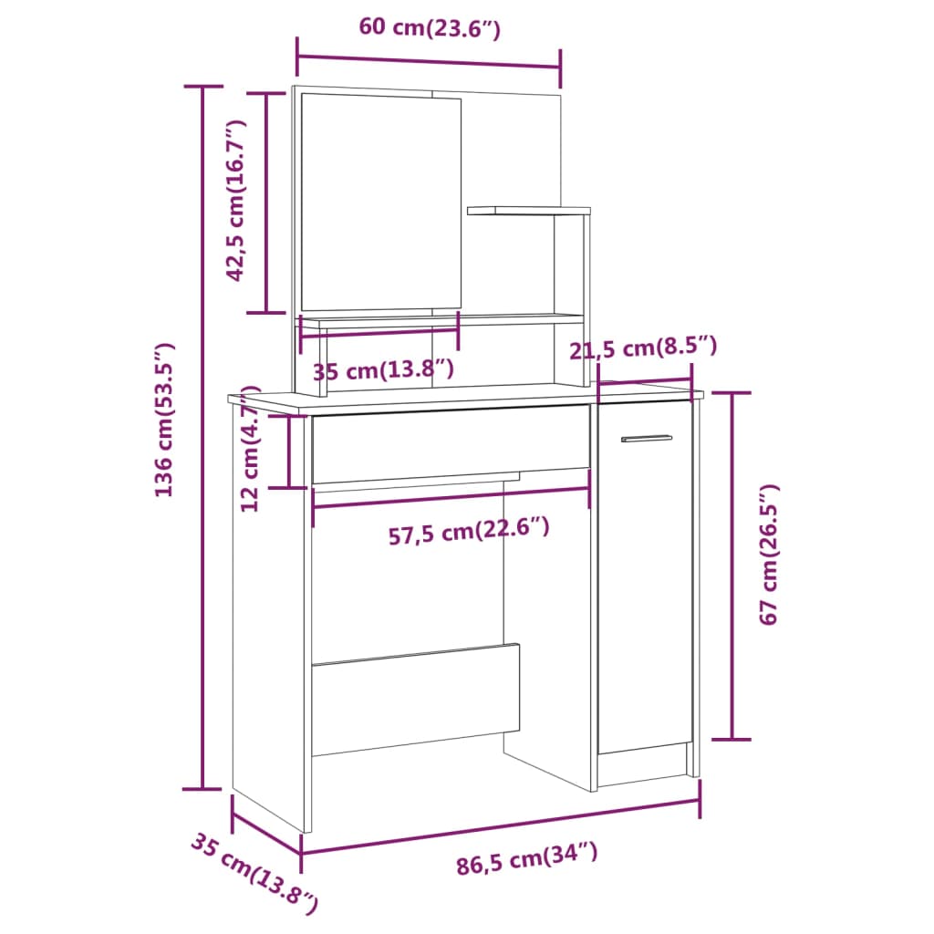 Kaptafelset 86,5x35x136 cm zwart