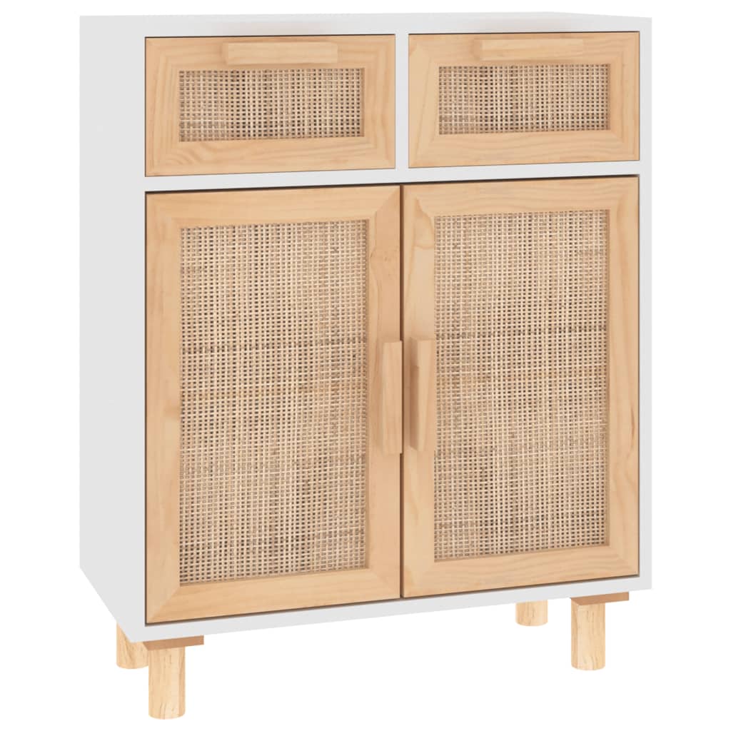 Dressoir 60X30X75 Cm Massief Grenenhout En Rattan Wit