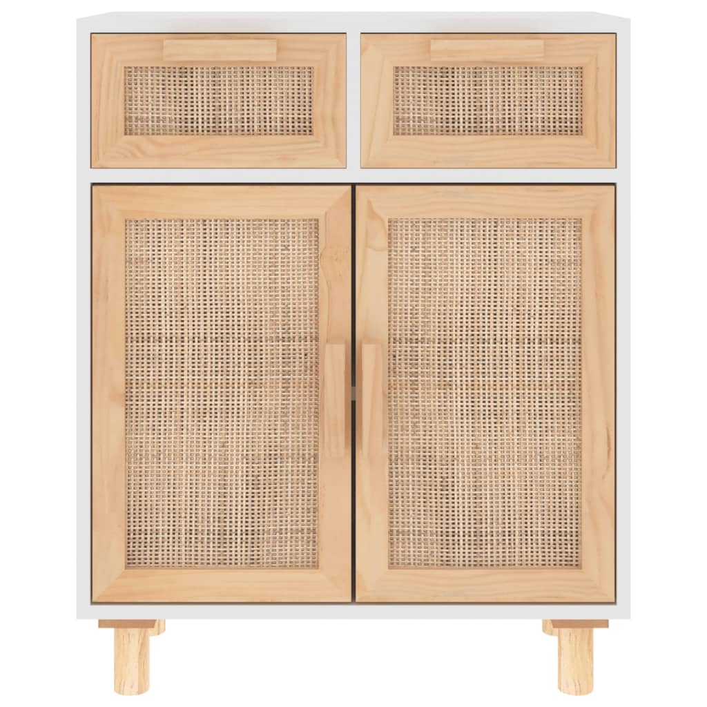 Dressoir 60X30X75 Cm Massief Grenenhout En Rattan Wit