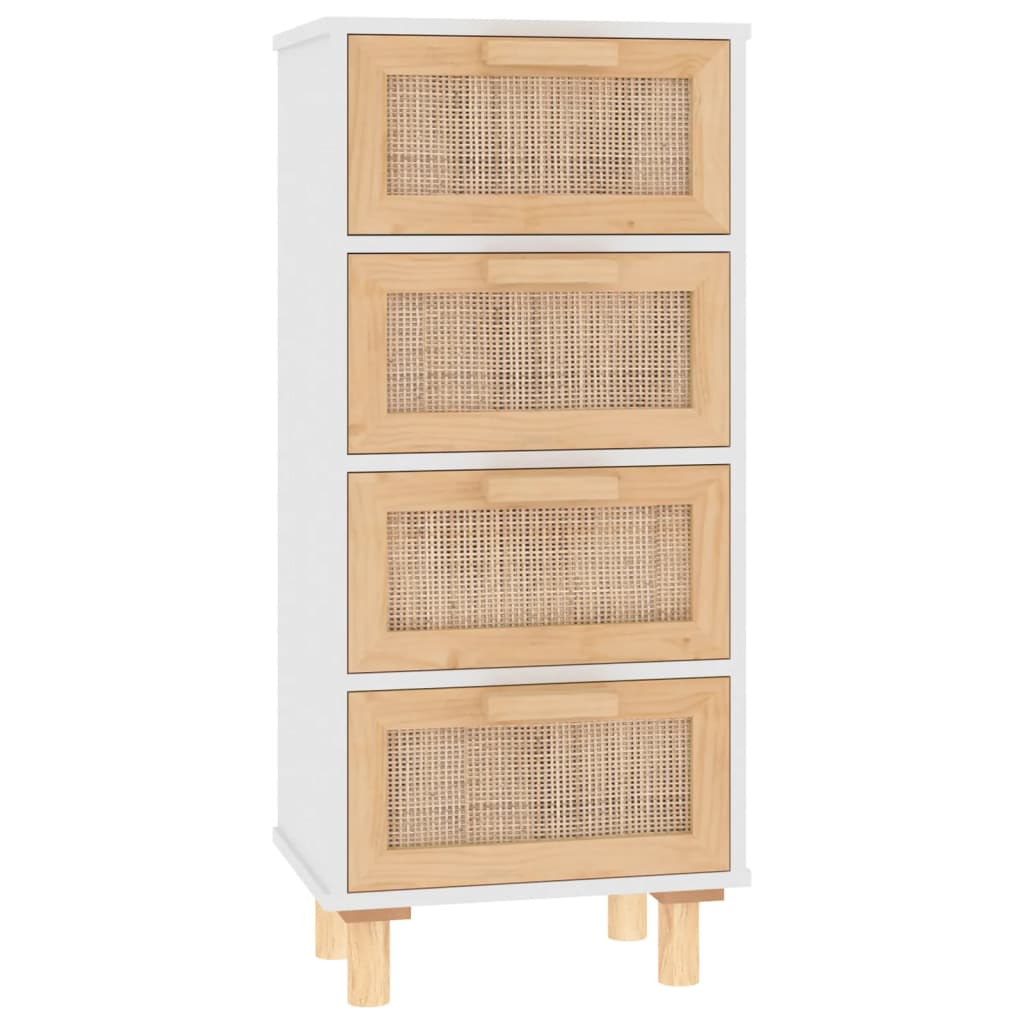 Dressoir 40X30X90 Cm Massief Grenenhout En Rattan Wit