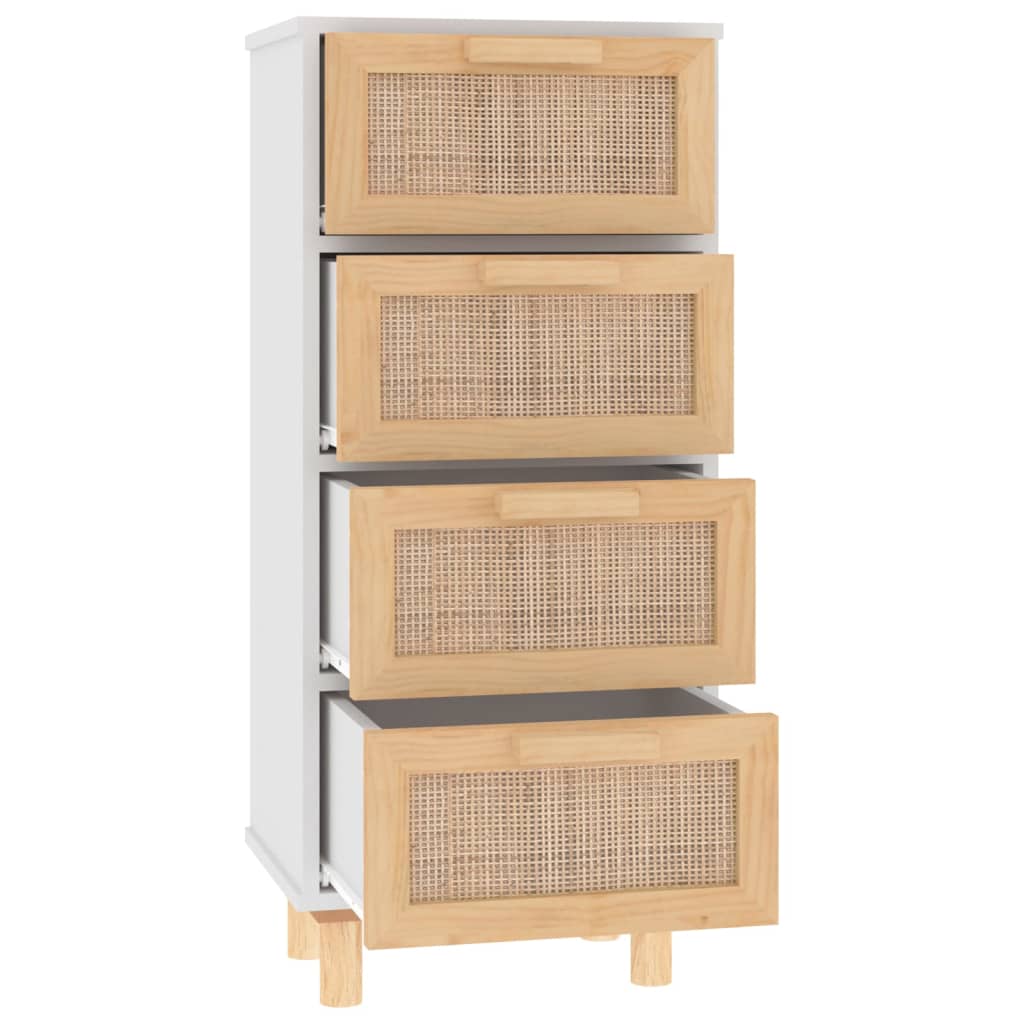 Dressoir 40X30X90 Cm Massief Grenenhout En Rattan Wit