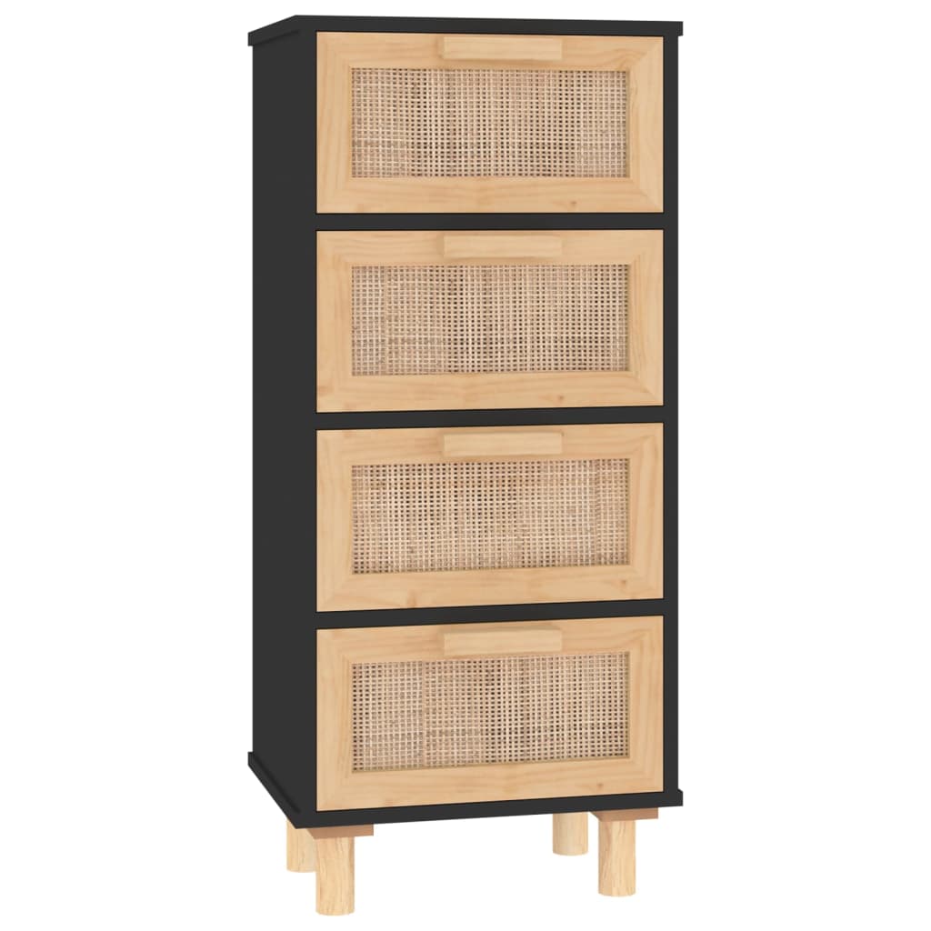 Dressoir 40X30X90 Cm Massief Grenen Hout En Rattan Zwart