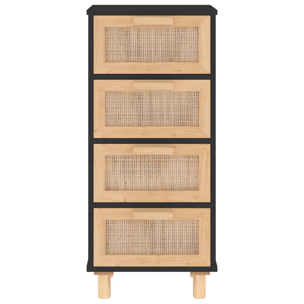 Dressoir 40X30X90 Cm Massief Grenen Hout En Rattan Zwart