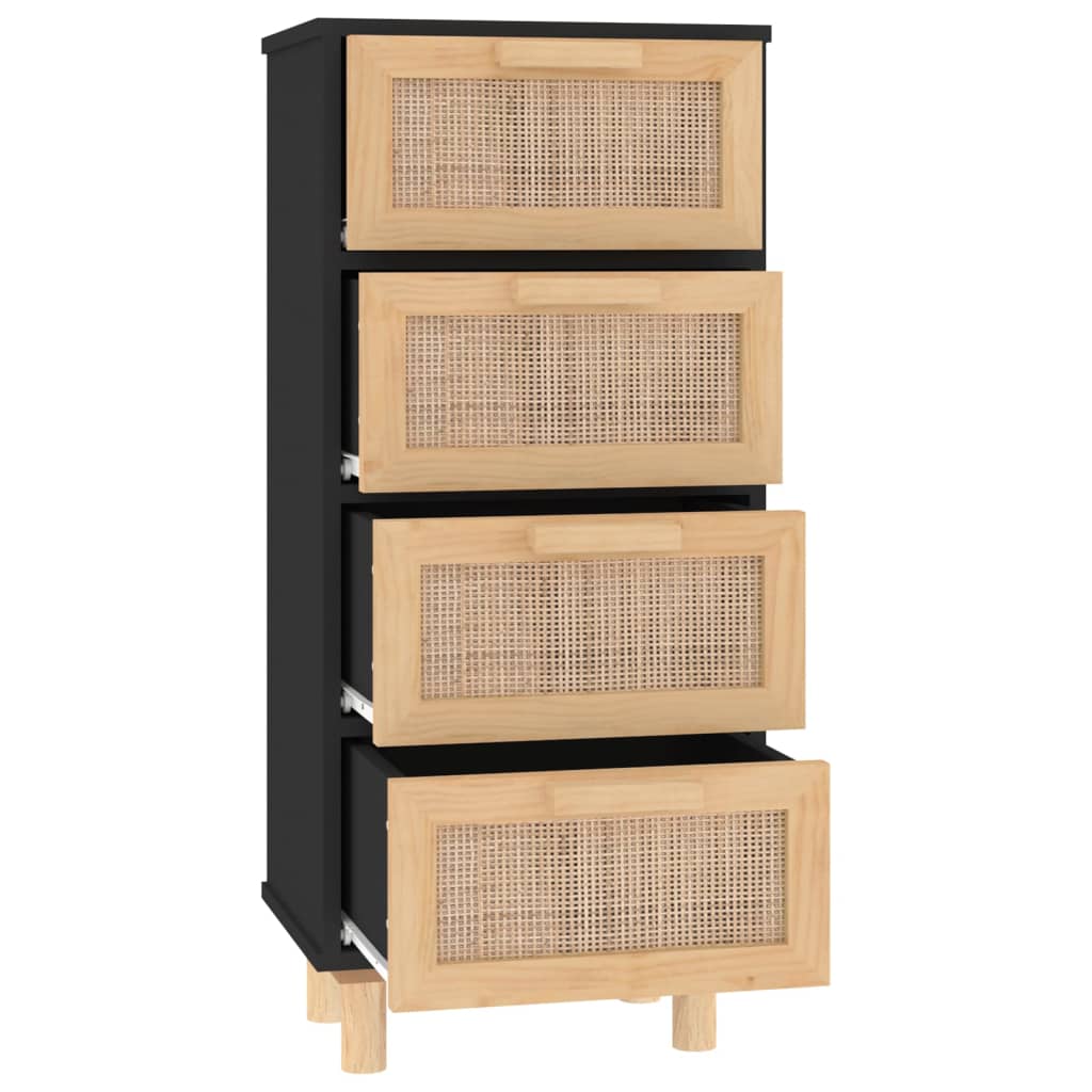 Dressoir 40X30X90 Cm Massief Grenen Hout En Rattan Zwart