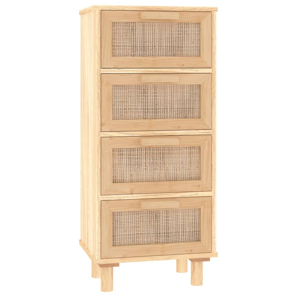 Dressoir 40X30X90 Cm Massief Grenenhout En Rattan Bruin