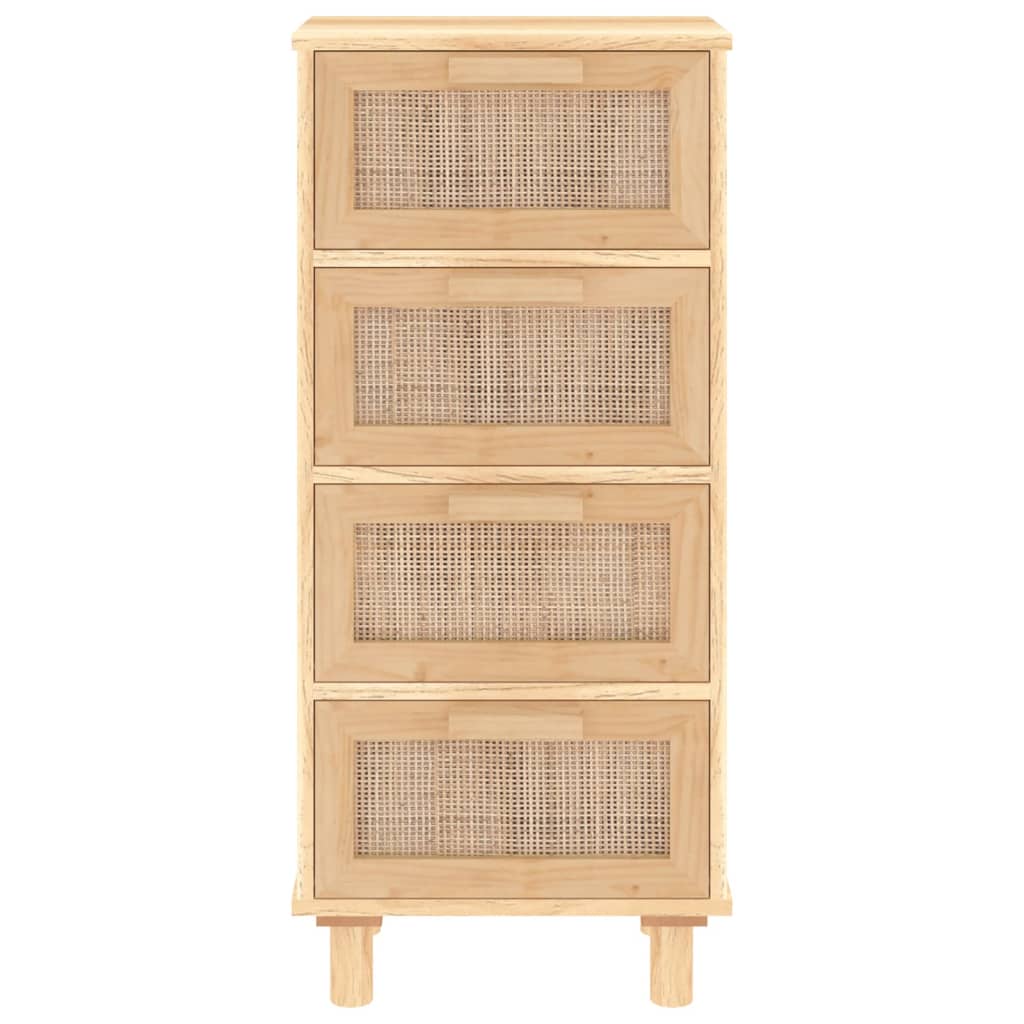 Dressoir 40X30X90 Cm Massief Grenenhout En Rattan Bruin