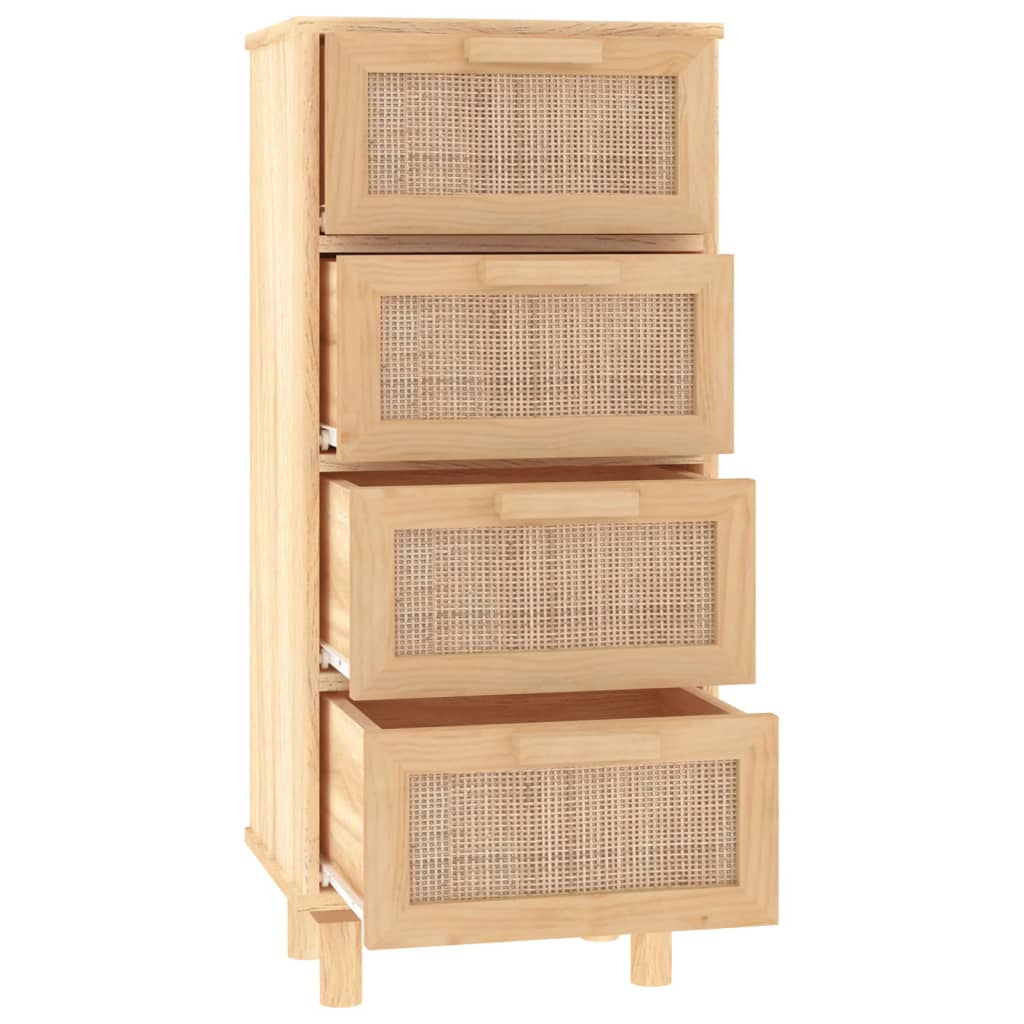 Dressoir 40X30X90 Cm Massief Grenenhout En Rattan Bruin