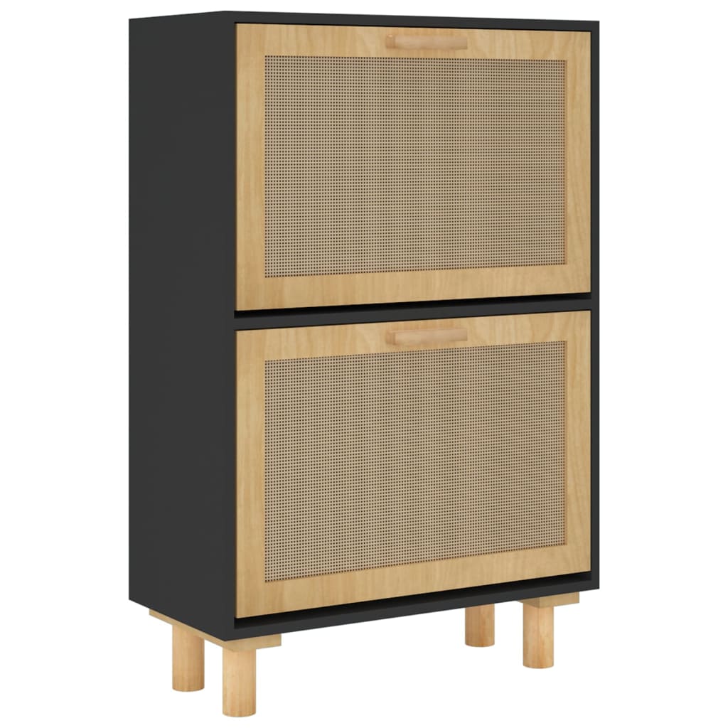 Schoenenkast 52X25X80 Cm Bewerkt Hout En Rattan Zwart