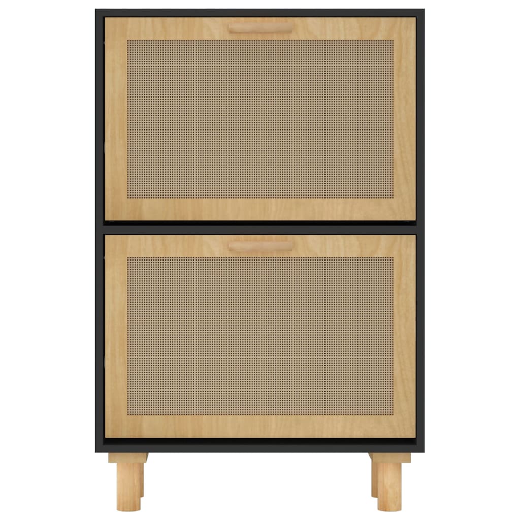 Schoenenkast 52X25X80 Cm Bewerkt Hout En Rattan Zwart