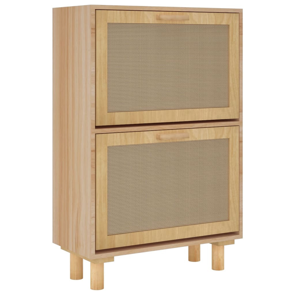 Schoenenkast 52X25X80 Cm Bewerkt Hout & Natuurlijk Rattan Bruin