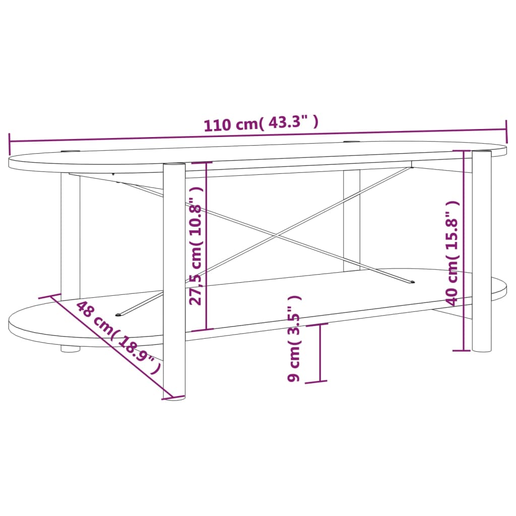 Salontafel 110X48X40 Cm Bewerkt Hout Wit Wit