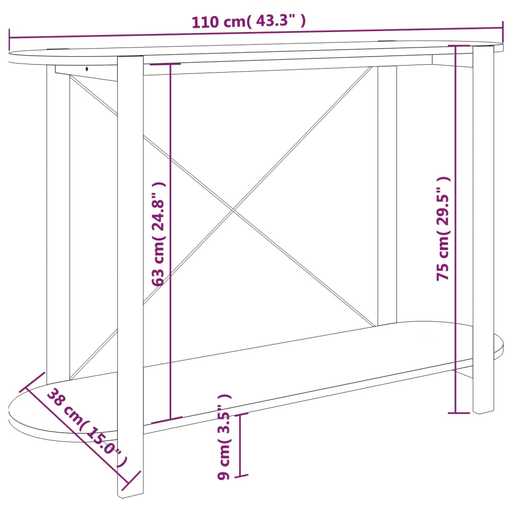 Wandtafel 110x38x75 cm bewerkt hout zwart