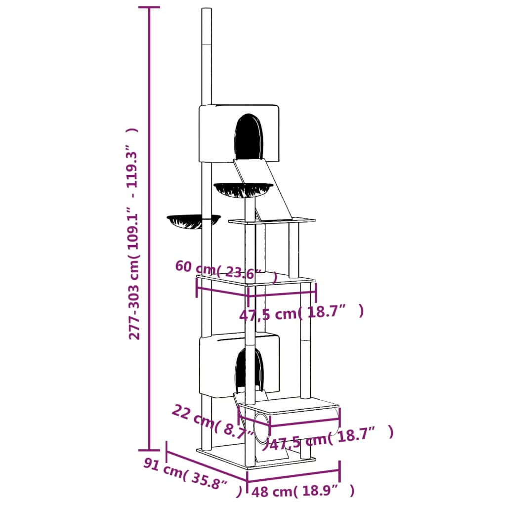 Kattenmeubel Vloer Tot Plafond 277-303 Cm Lichtgrijs