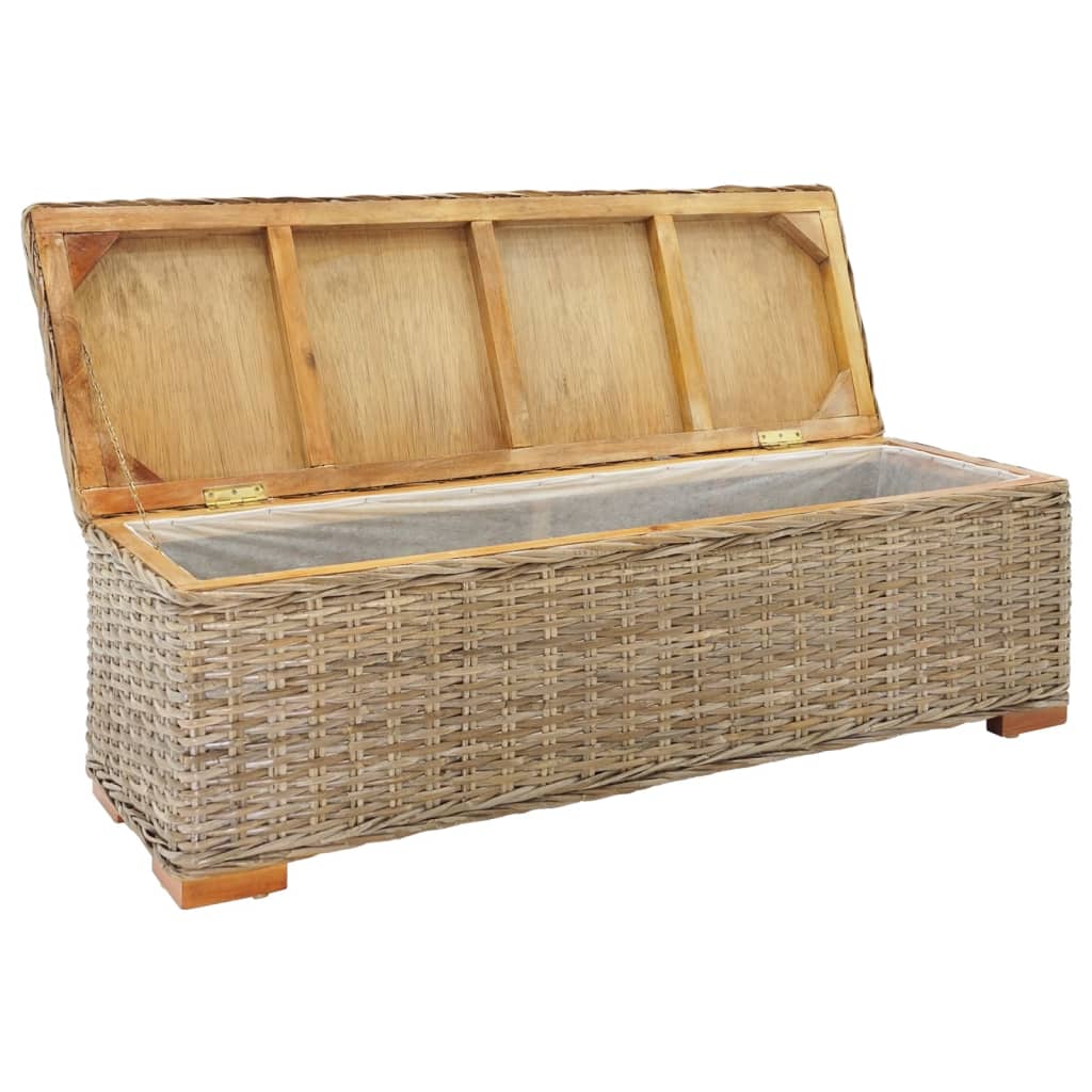 Opbergbox 110 cm natuurlijk kubu rattan en massief mahoniehout