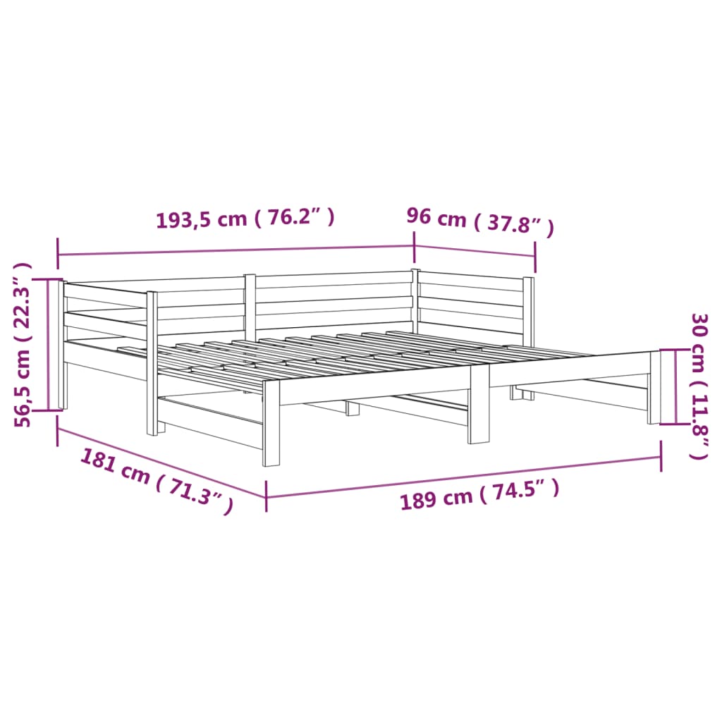 Slaapbank Uitschuifbaar Massief Grenenhout Wit 2X(90X190) Cm