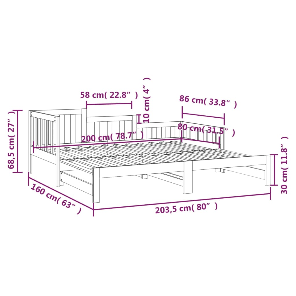 Slaapbank Uitschuifbaar 2X(80X200) Cm Massief Grenenhout Zwart 80 x 200 cm