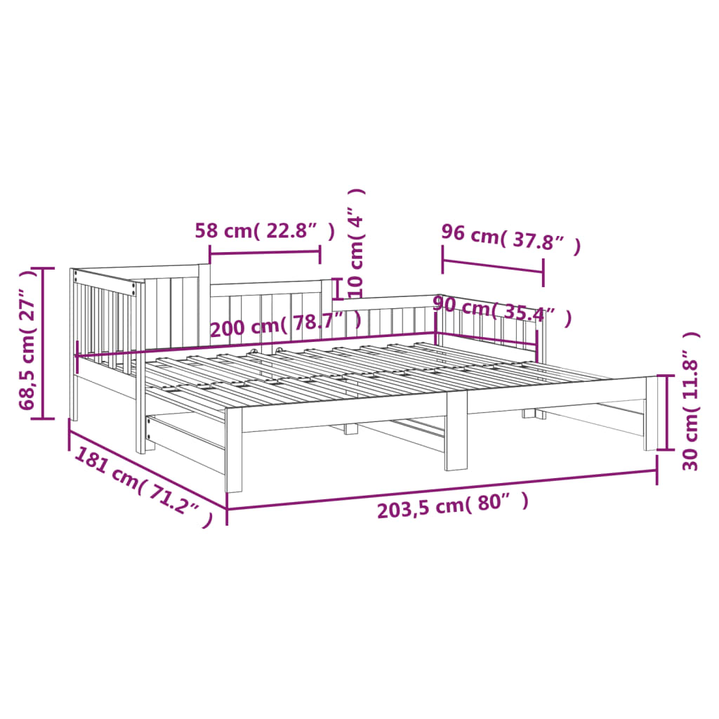 Slaapbank Uitschuifbaar 2X(90X200) Cm Massief Grenenhout 90 x 200 cm Naturel