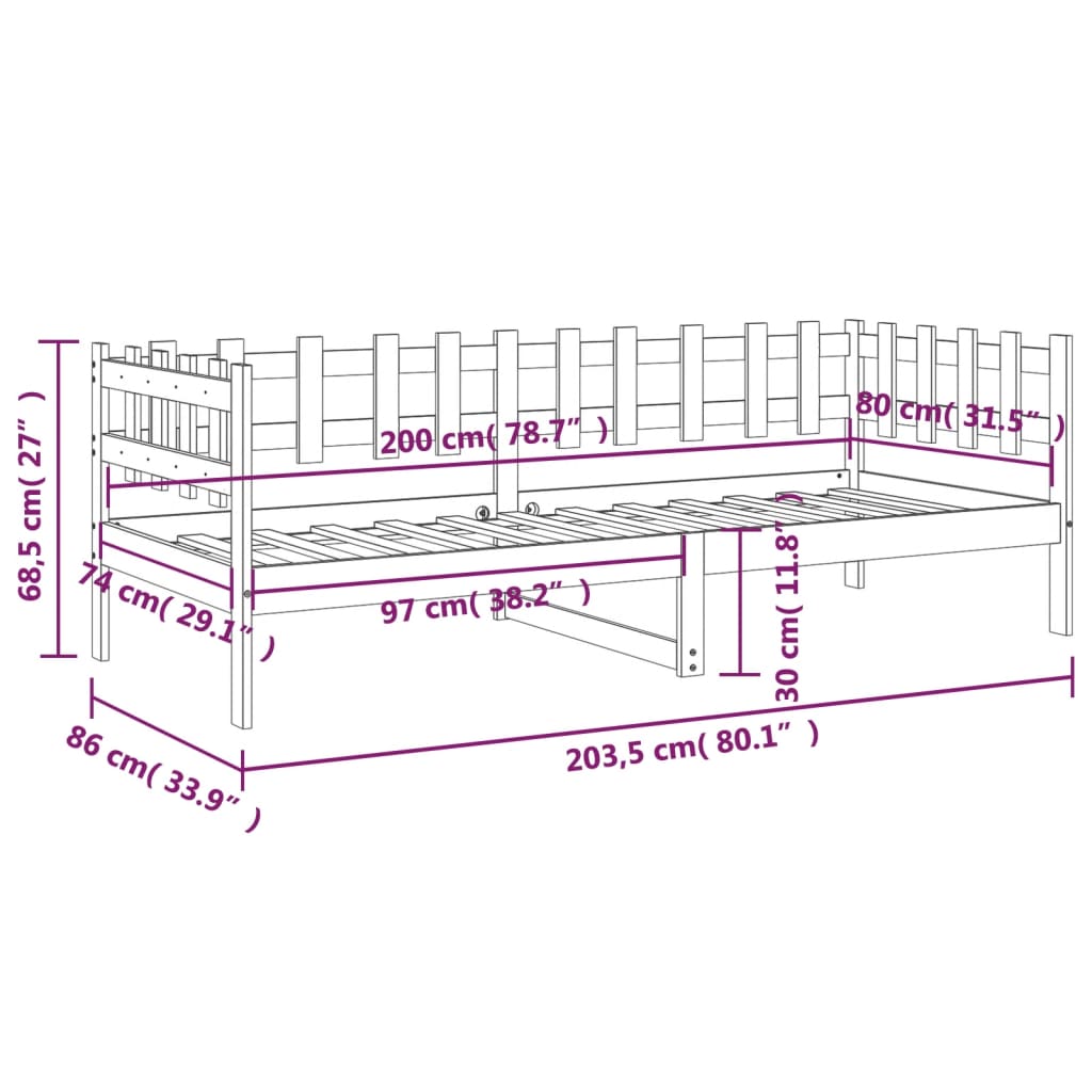 Slaapbank 80X200 Cm Massief Grenenhout Grijs 80 x 200 cm