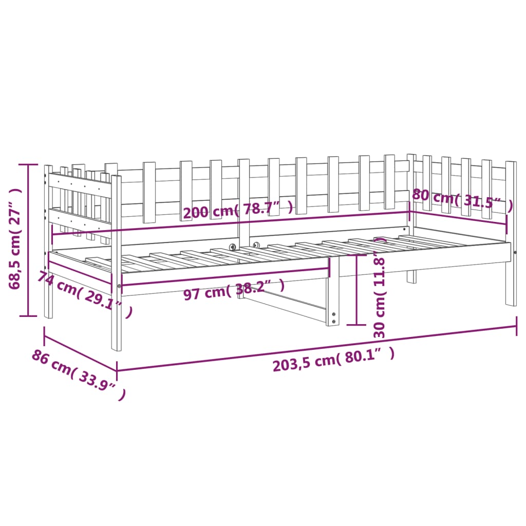 Slaapbank 80X200 Cm Massief Grenenhout Honingbruin 80 x 200 cm