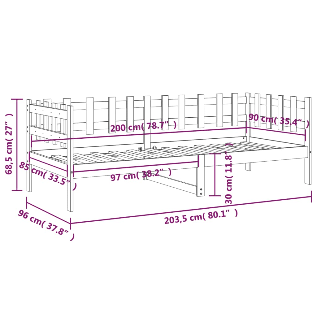 Slaapbank 90X200 Cm Massief Grenenhout Grijs 90 x 200 cm