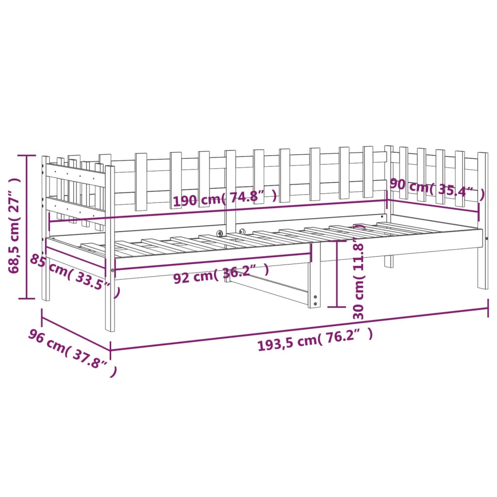 Slaapbank 90X190 Cm Massief Grenenhout Honingbruin 90 x 190 cm