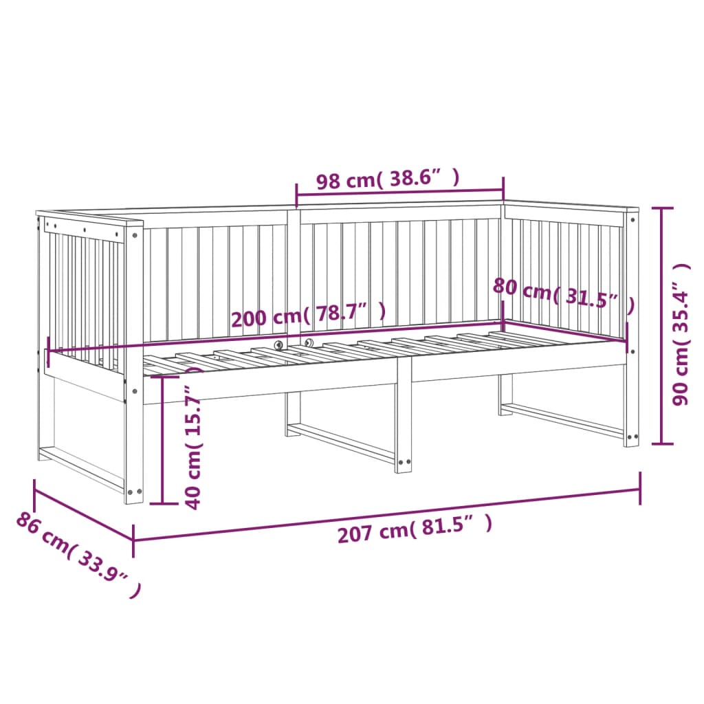 Slaapbank 80X200 Cm Massief Grenenhout Grijs 80 x 200 cm