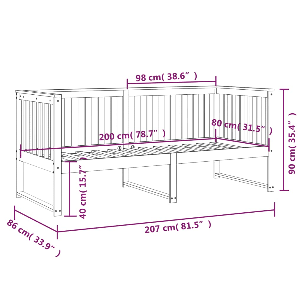 Slaapbank 80X200 Cm Massief Grenenhout Honingbruin 80 x 200 cm