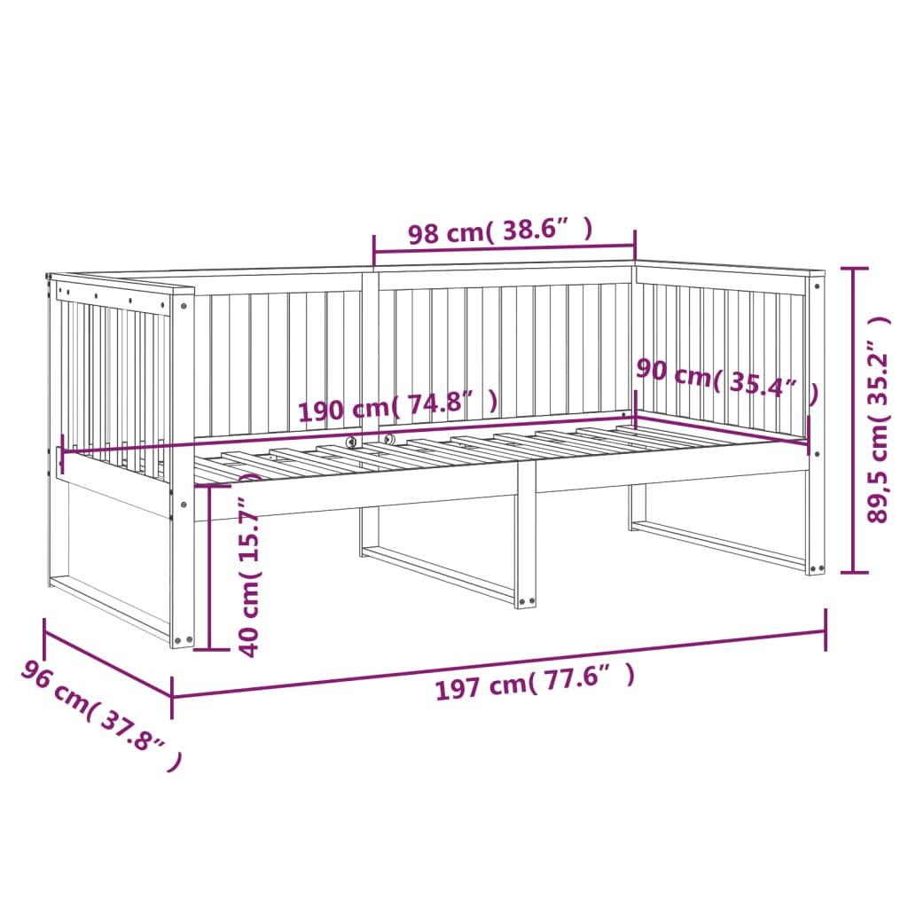 Slaapbank 90X190 Cm Massief Grenenhout Grijs 90 x 190 cm