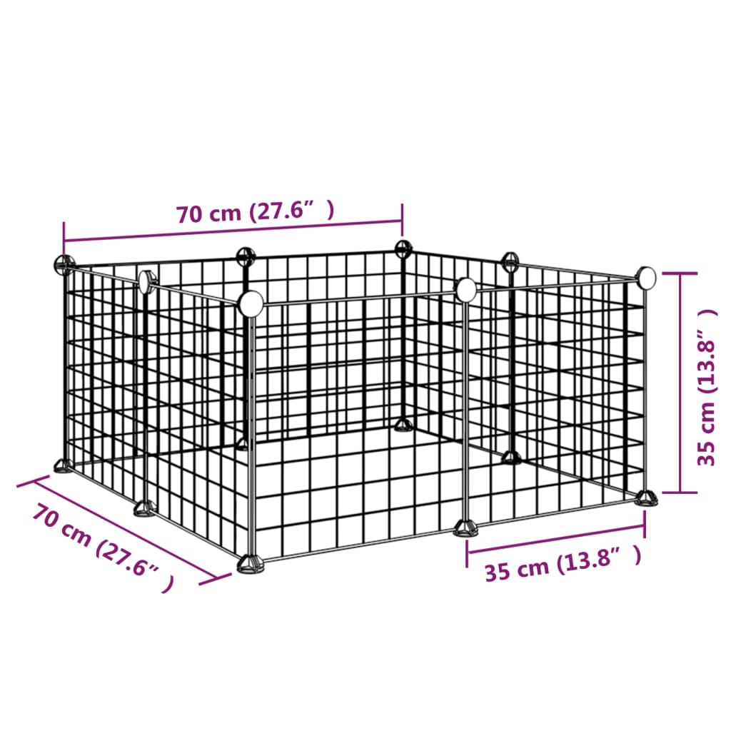 Huisdierenkooi Met 8 Panelen 35X35 Cm Staal Zwart 4.3 cm 8 panelen zonder deur