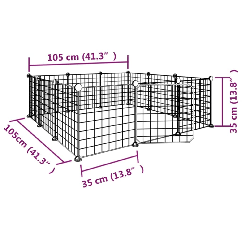 Huisdierenkooi Met Deur 12 Panelen 35X35 Cm Staal Zwart 4.3 cm 12 panelen met deur