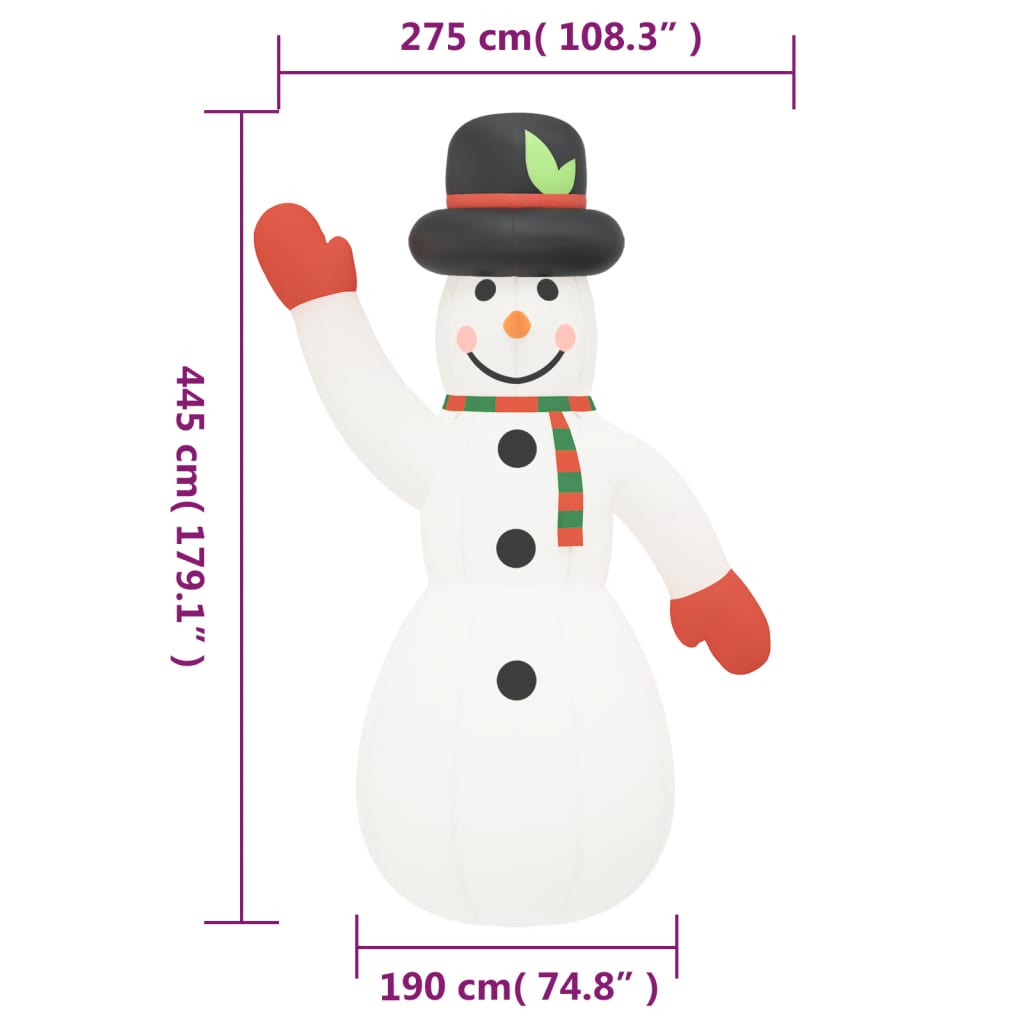 Sneeuwpop met LED's opblaasbaar 455 cm